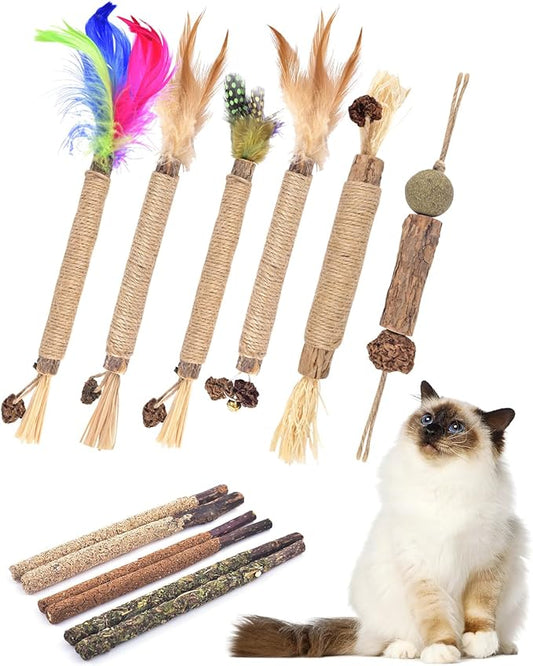 TINDTOP Silvervine Chew Sticks for Cats, 12 Pack Natural Catnip Chew Toys for Kittens Teeth Cleaning, Matatabi Dental Care, Increase Appetite, Calm Cat Anxiety and Stress, Cat Dental Toy