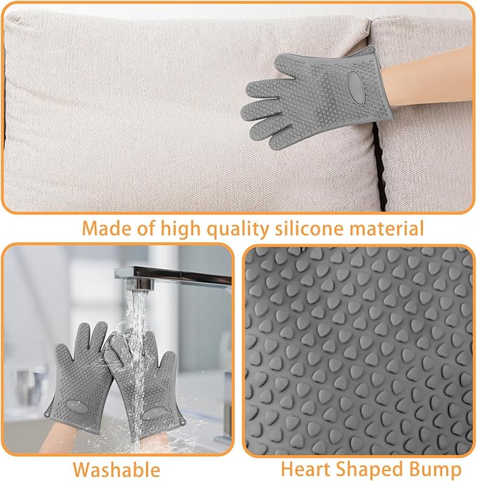 Pet Hair Remover Gloves - Sticker Gloves Clean Pet Hair on Furniture with Ease, Suitable for Soft and Irregular Surfaces. Such as Sofas, Pillows, Mattresses, Cat Trees. (Silicone, Grey(2 PCS)