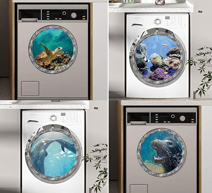 4 PCS Removable 3D Under The Sea Nature Scenery Wall Decals - Animals Wall Sticker Home Wall Art Decor for Bathroom Bedroom Door Kids Baby Nursery Room - Includes Turtles, Dolphins, Sea Lions, Coral