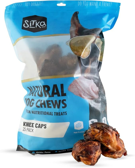 Sitka Farms Beef Knee Caps Smoked Premium Dog Bones - 25 Count - 100% Natural Long Lasting and Meaty Dog Treats Bones for Aggressive Chewers - for Small, Large and Medium Breed Dogs