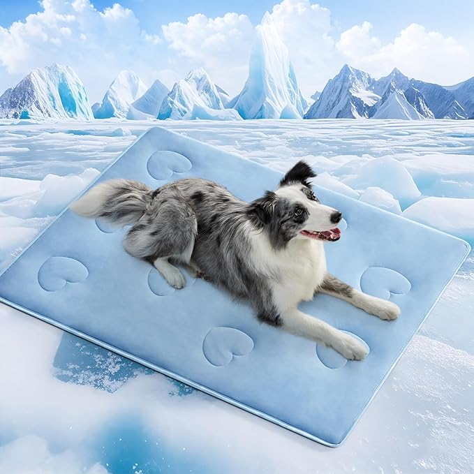 Cooling Blanket for Dogs, Lightweight & Durable Dog Cooling Mat, Q-MAX>0.45 Soft Breathable Pets Comforter for Couch, Bed & Car Essential - Light Blue 50x60 Inches