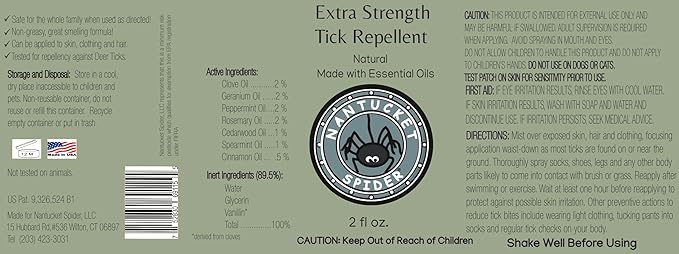 Nantucket Spider Extra Strength Tick Repellent Spray - 2 fl oz, Pack of 3 | DEET Free, Natural Tick Repellent for Humans | Made with Organic Essential Oils