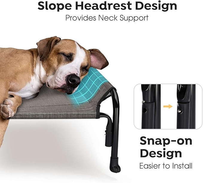 Veehoo XL Outdoor Elevated Dog Bed, Raised Dog Cot for Extra Large Dogs, Cooling Washable Waterproof Pet Hammock Beds with Slope Headrest, Breathable Mesh and Sturdy Frame, X-Large, Brown, CWC2204