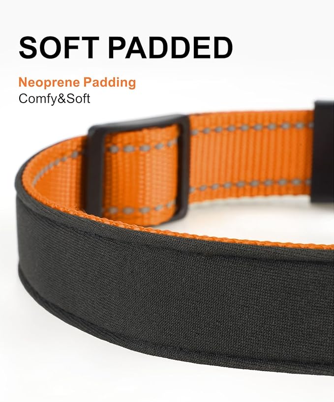 TagME Airtag Dog Collar,Waterproof Reflective Pet Collar with Airtag Holder,Soft Padded and Double D-Rings for Large Dogs,Orange