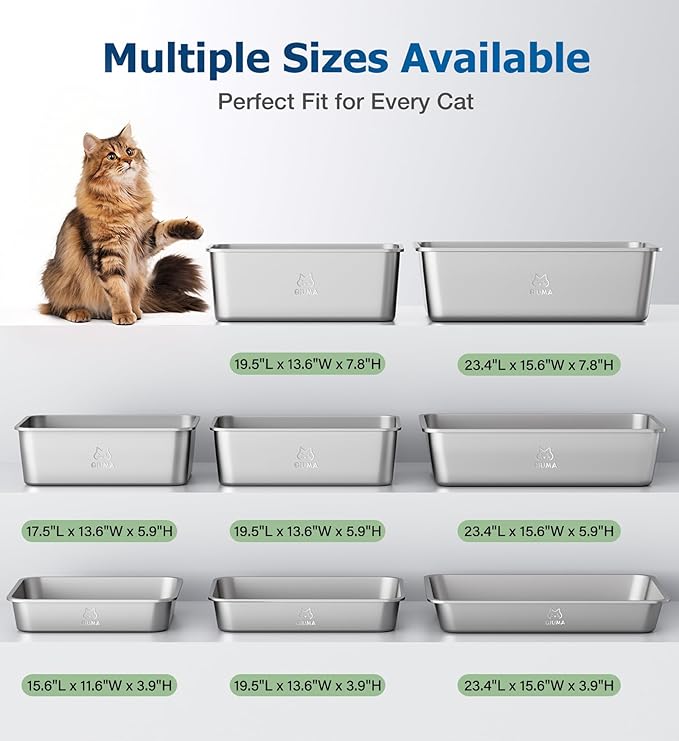 Extra Large Stainless Steel Cat Litter Box, 27.5" L×19.6" W×3.9" H, XXL Metal Kitty Litter Pan with High Sides, Odor-Free, Non-Stick, Easy to Clean, Ideal for Big Cats & Multi-Cat