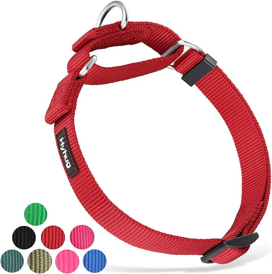 Hyhug Heavy Duty Nylon Escape Proof Adjustable Martingale Large Boy and Girl Dog Collar - Walking Training Daily Use.(Large,Red)