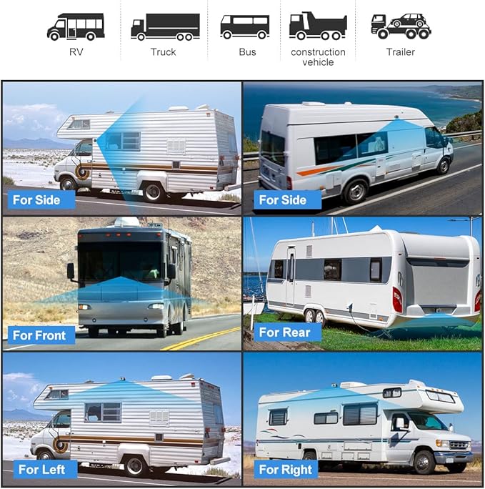 Wired Backup Camera System with 10.1’’ IPS Monitor for Truck RV Trailer Bus, Rear View Camera, with Side Front View Camera, 4 Split Screen, Super Waterproof, Night Vision, Easy Installation AHD1080P