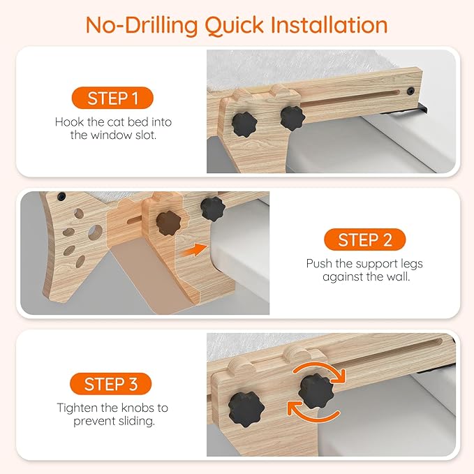 HOOBRO Cat Window Perch, Set of 2, Cat Window Hammock with Support Legs, Cat Hammocks for Indoor Use, Cat Beds with Soft Plush for Window and Floor, Natural NL44CS03