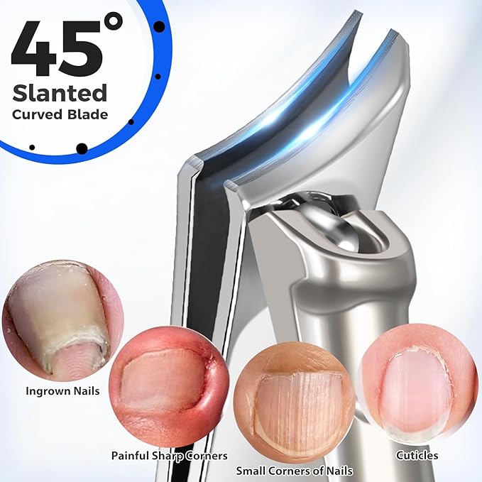 Toenail Clippers for Ingrown Thick Toenails, 16mm/37mm Wide Opening Heavy Duty Toe Nail Clippers for Men Thick Nails with Long Handle, 45 Degrees Very Sharp Slanted Curved Blade Toenail Clippers