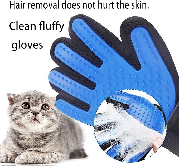Zoocozy 2 in 1 Pet Hair Removal Glove for Cat Dog, Indoor Cat Grooming Gloves, Pet Washing Brush for Shedding Massage - Double-Sided Available(Dark Blue)
