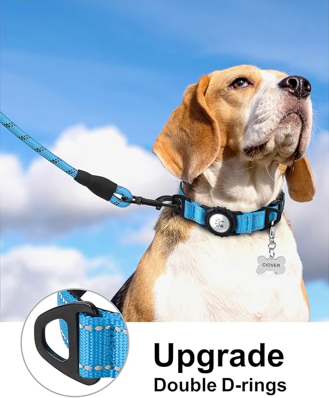 TagME Airtag Dog Collar,Waterproof Reflective Pet Collar with Airtag Holder,Soft Padded and Double D-Rings for Medium Dogs,Light Blue