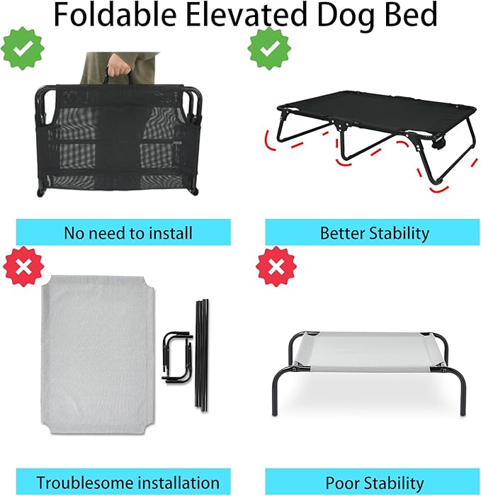 Elevated Raised Small Meduim Dog Bed Cots,Cooling Foldable No Assembly Need Pet Hammock Bed with Breathable Mesh, Indoor Outdoor Dog Pet Bed for Small Meduim Dogs, Chew Proof, Black