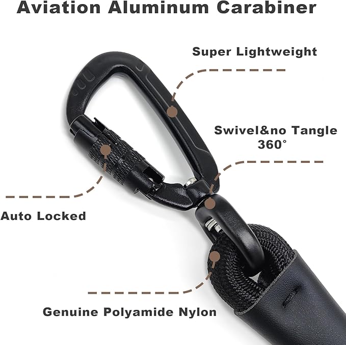 Rope Dog Leash, 6 Foot Heavy Duty Dog Leash with Aviation Aluminum Auto Locking Carabiner, Strong Nylon Pet Lead for Small, Medium, Large Dogs (Black, 6FT)