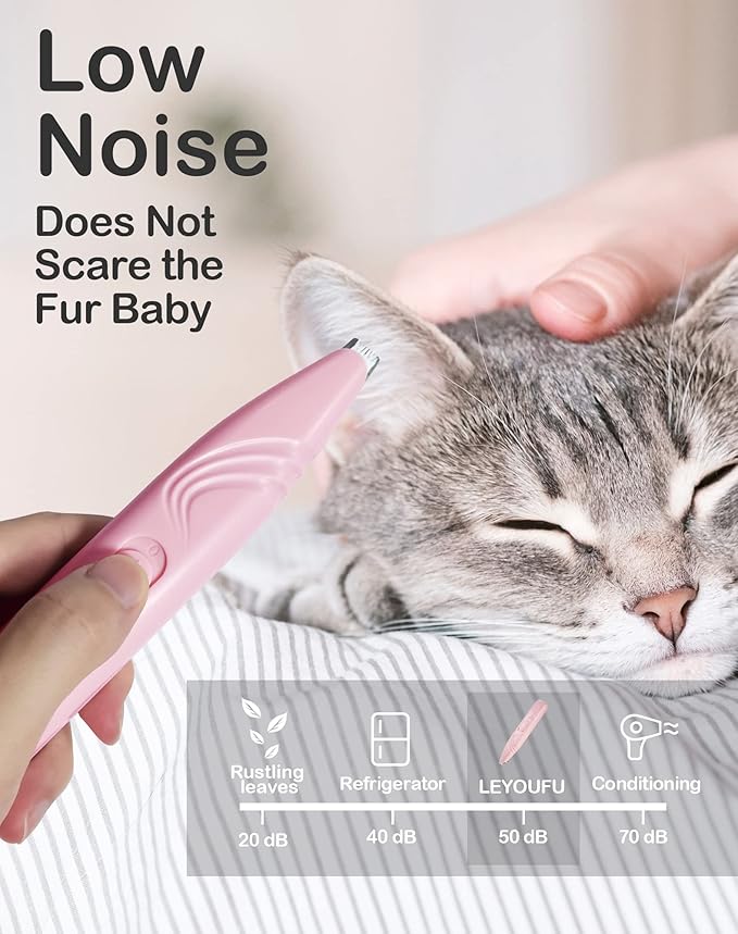 LEYOUFU Dog Paw Trimmer for Grooming, Cordless Electric Small Pet Grooming Clippers Hair Trimmer for Dogs Cats, Low Noise for Trimming Pet's Hair Around Paws, Eyes, Ears, Face, Rump (Pink)