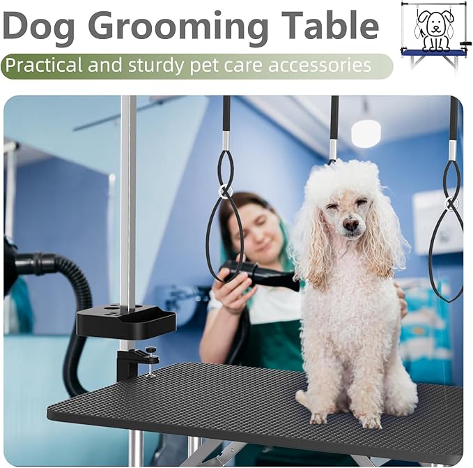 VFK 47'' Large Dog Grooming Table Stainless Steel Foldable Grooming Table for Dogs at Home Adjustable Height Arms Pet Station with Nooses, Mesh Tray, Tool Organizer