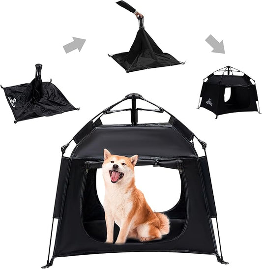 Outdoor Waterproof Pet Automatic Camping Tent, Pop up Cave Bed for Indoor Cats and Small Dogs, Portable Cat House Dog House, Black.