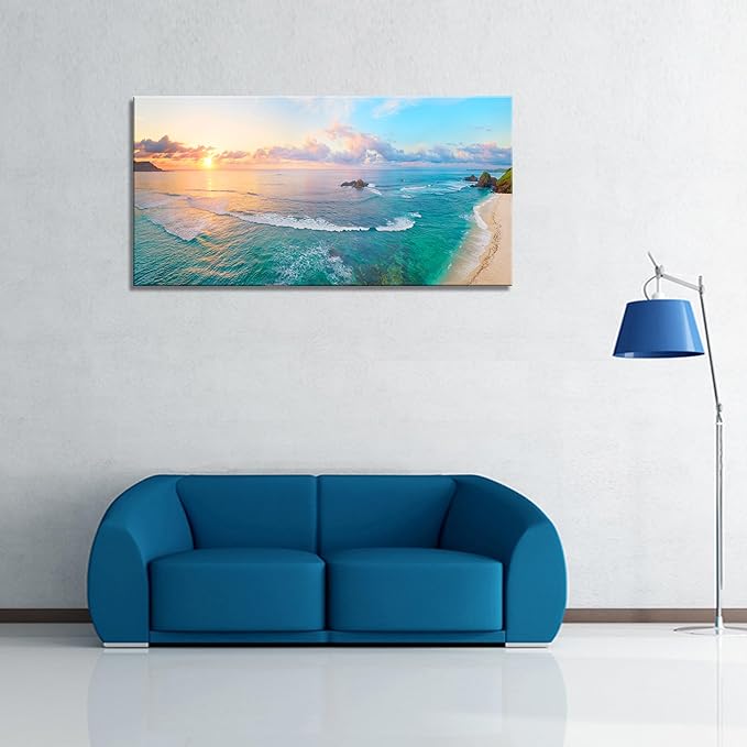 XXMWallArt FC3975 Tropical Beach Wall Art Blue Sea Sunset Natural Scenery Picture Print On Canvas Seascape Canvas Print Artwork for Living Room Bedroom Kitchen Home and Office Wall Decor
