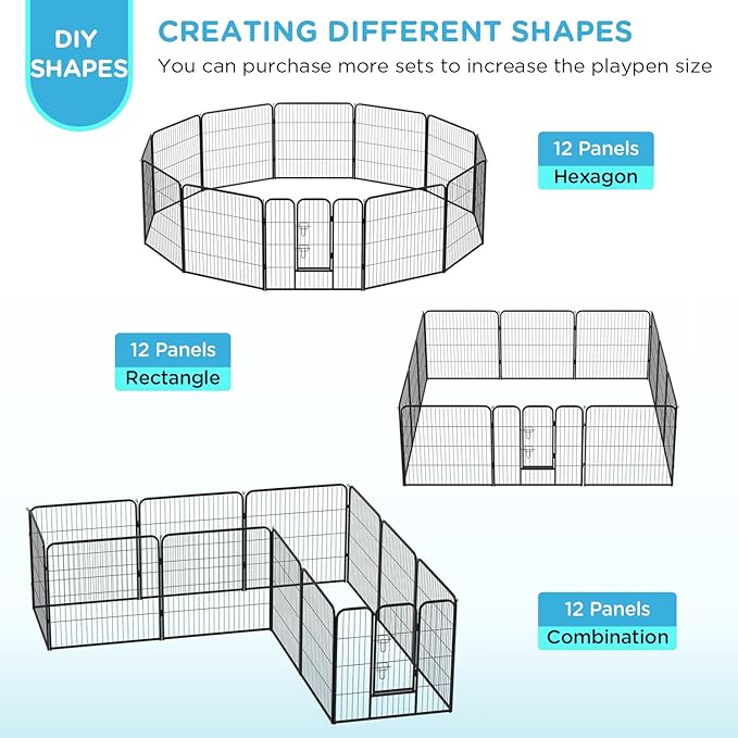 BestPet Dog Playpen Indoor 32 inch 12 Panels Metal Dog Pen Pet Dog Fence Outdoor Exercise Pen with Doors,Pet Puppy Playpen for RV Camping Yard, Black