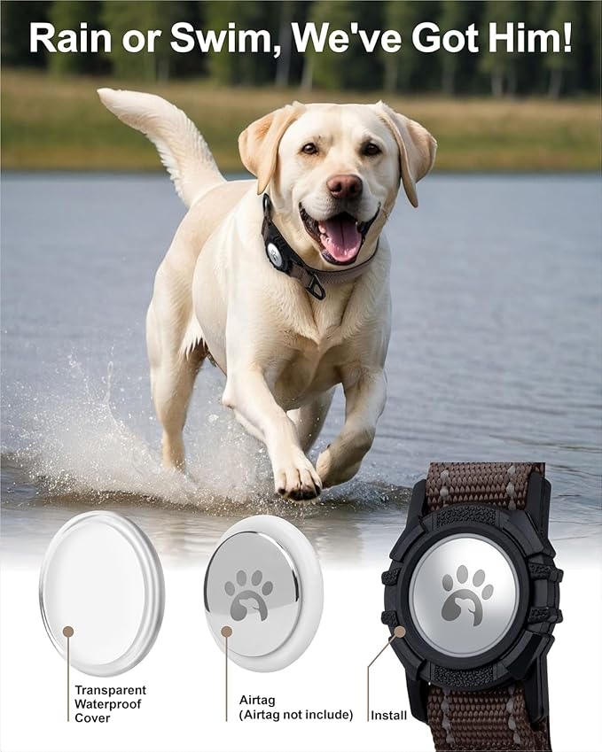 TagME Airtag Dog Collar,Waterproof Reflective Pet Collar with Airtag Holder,Soft Padded and Double D-Rings for Extra Large Dogs,Brown