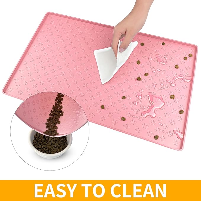 Ptlom Pet Placemat for Dog and Cat, Mat for Prevent Food and Water Overflow, Suitable for Small, Medium and Big Pet,24.5" 16.5", Pink