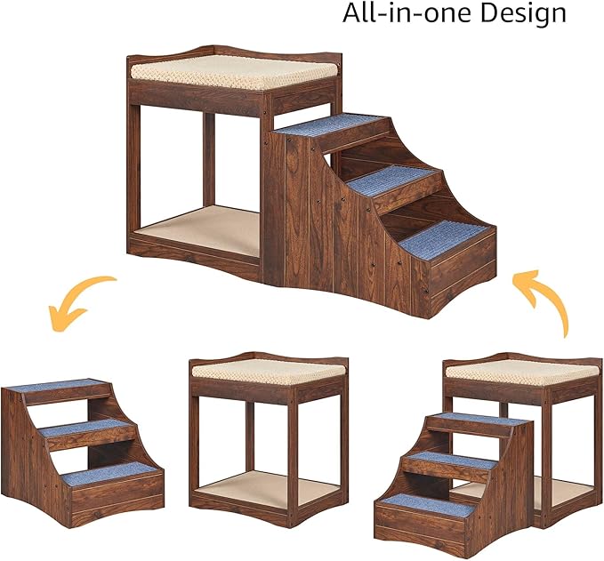 unipaws Pet Bunk Bed with Removable Step for Dogs and Cats, Multi-Level Bed Window Perch Seat Platform with Cushion and Cat Scratch Pad, Indoor Use