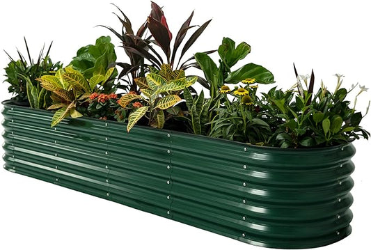 Vego garden Raised Garden Bed Kits, 17" Tall 9 in 1 8ft X 2ft Metal Raised Planter Bed for Vegetables Flowers Ground Planter Box-British Green