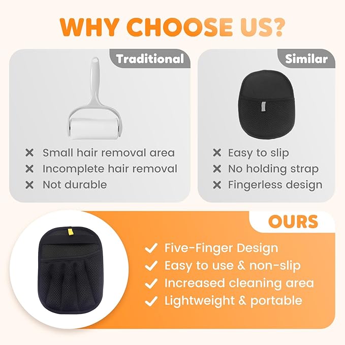 Pet Hair Removal Glove for Cats & Dogs, Reusable Pet Hair Remover Electrostatic Gloves for Couch, Furniture, Carpet