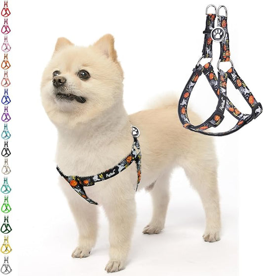 PUPTECK No Pull Dog Harness Soft Adjustable Basic Nylon Step in Puppy Vest Outdoor Walking with ID Tag, Halloween, S