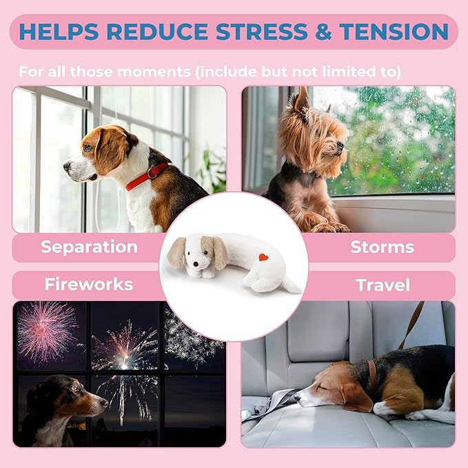 Heartbeat Puppy Toy for Dogs, Heartbeat Stuffed Animal for Anxiety Relief Calming Aid, Heartbeat Stuffed Toy for Behavioral Aid Crate Kennel Training, Puppy Essentials White