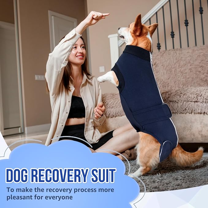 Lukovee Recovery Suit for Dogs, Zipper-On Onesie for Female Male Dog, Abdominal Wounds Cone E-Collar Alternative, Prevent Licking Spay (3XL, Dark Blue)