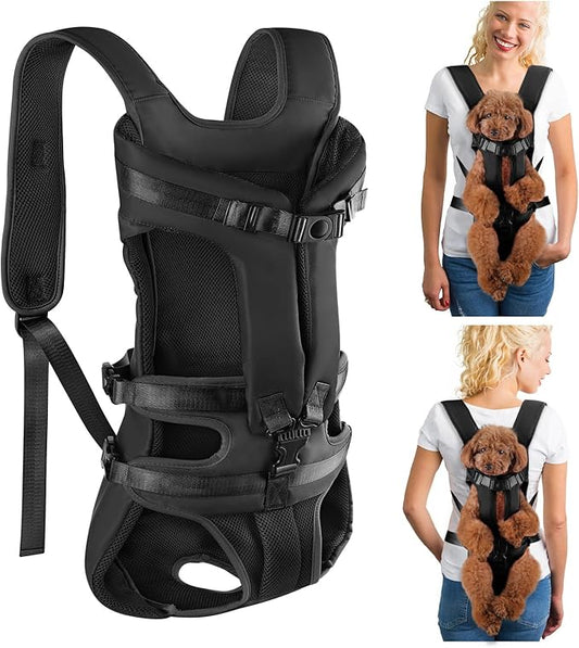 Lukovee Dog Backpack Carrier, Legs Out Easy-fit Dog Front Carrier for Small Medium Dogs,Adjustable Hands Free Dog Chest Carrier for Hiking Cycling (Black,X-Large)