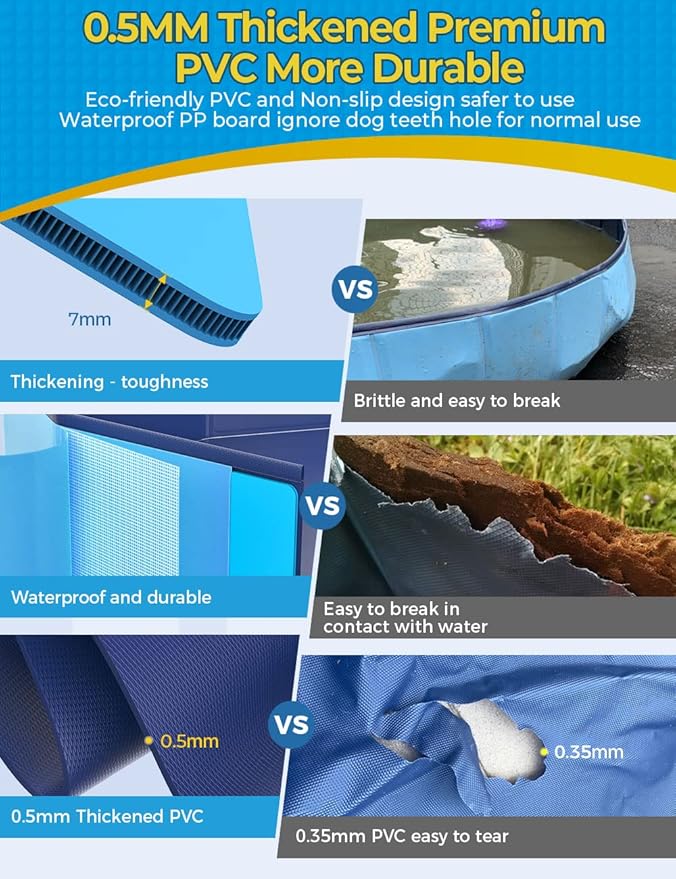 VISTOP Jumbo Foldable Dog Pool, Hard Plastic Shell Portable Swimming Pool for Dogs Cats and Kids Pet Puppy Bathing Tub Collapsible Kiddie Pool (87inch.D x 15.7inch.H, Blue)