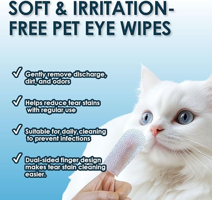 Mooncat Pet Eye Wipes for Dogs & Cats - Gentle Finger Cot Design for Easy Cleaning Tear Stains & Goop Cleaning - 40counts