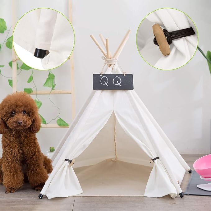 Pet Teepee Dog & Puppy Cat Tents Tipi Bed Portable Houses with Thick Cushion for Pets Up to 33lbs