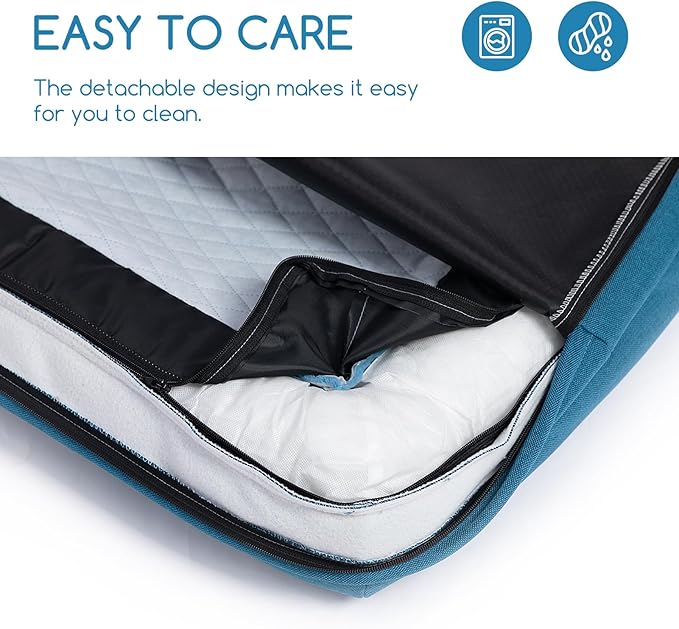 Hollypet Orthopedic Dog Bed for Medium Dogs, Supportive Foam Pet Couch with Removable Washable Cover and Non-Slip Bottom, Waterproof Lining Dog Sofa Bed, Blue, M (28 * 22.5 * 7.5)