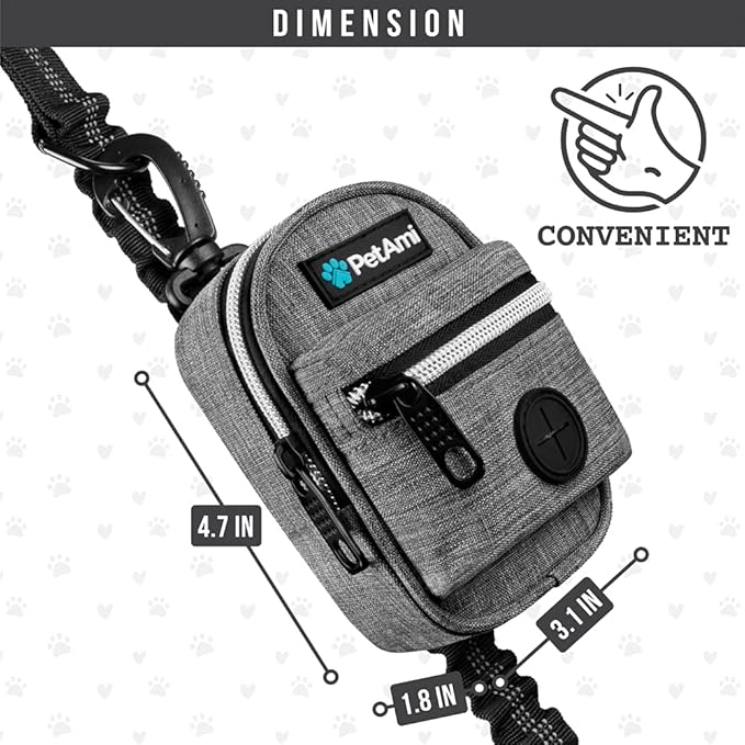 PetAmi Dog Poop Bag Holder for Leash, Dog Pet Waste Bag Dispenser For Poop With Clip, Doggy Puppy Walking Accessories Travel Camping, Dog Treat Pouch Supplies Must Have With Dog Bag Roll, Light Gray