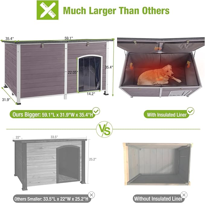 GUTINNEEN Dog House Insulated Outdoor Dog Kennel with Liner for Winter Extra Large