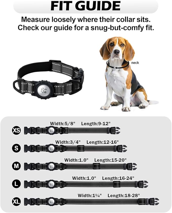 TagME Airtag Dog Collar,Waterproof Reflective Pet Collar with Airtag Holder,Soft Padded and Double D-Rings for Medium Dogs,Black