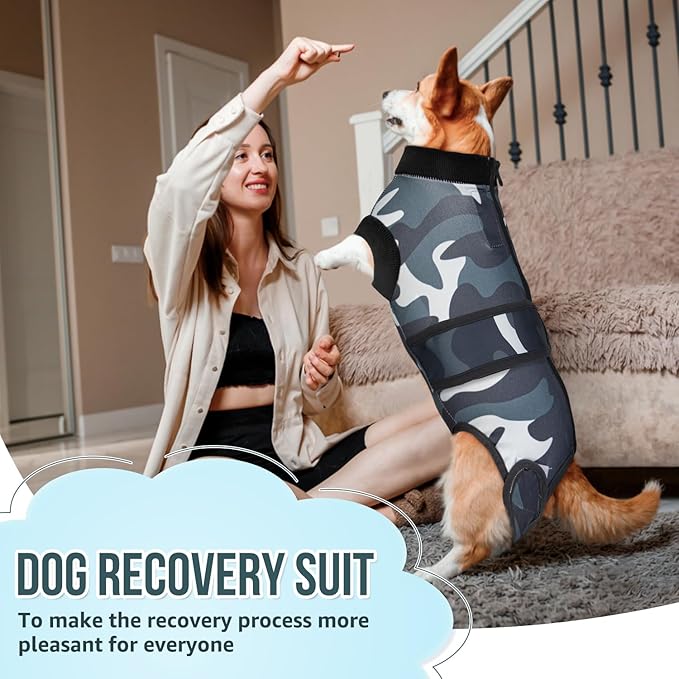 Lukovee Recovery Suit for Dogs, Zipper On Recovery Suit for Female Male Dog, Onesie Abdominal Wounds Cone E-Collar Alternative Prevent Licking Spay Recovery Suit (Medium, Camouflage)