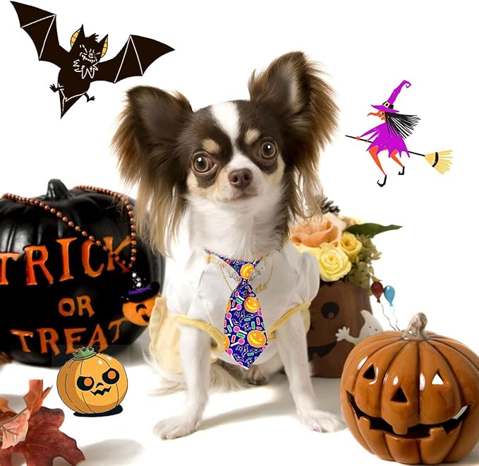 PET SHOW 10pcs Halloween Small Dog Ties Neckties for Doggies Cats Adjustable Holiday Grooming Accessories Neck Ties Bowties Girl Boy Festival Costumes Puppies Party Gift Favor
