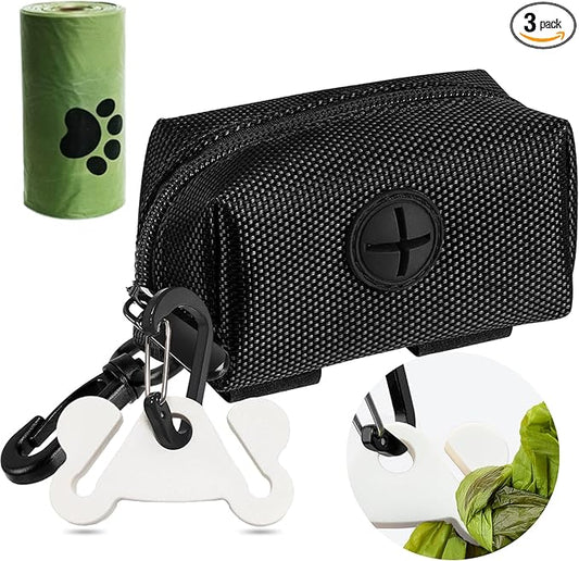Dog Poop Bag Holder for Leash Attachment Dog Poop Bag Dispenser Dog Waste Bag Dispensers Dog Poop Bag Holders Fit Dog Leash Accessory With Hand Free Holder Carriers, Black