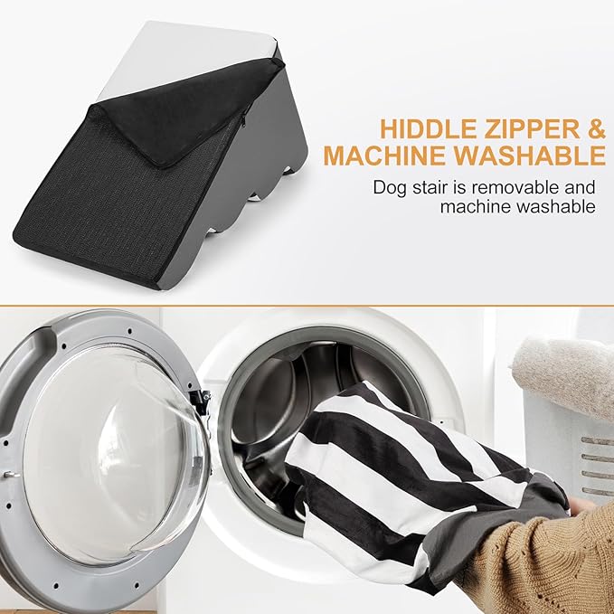 JOEJOY Curved Dog Stairs Ramp for High Beds 19" H, 4-Step Dog Steps for Small Dogs and Cats, Pet Stairs for High Bed Climbing, Non-Slip Balanced Pet Step Indoor, Grey