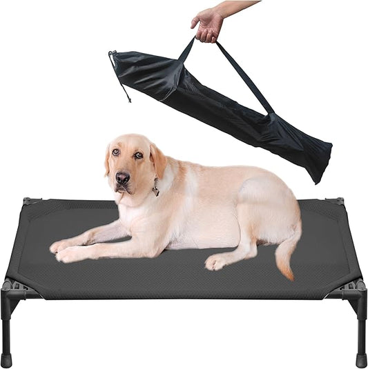 Soft Mesh Elevated Pet Bed for Large Medium Dogs Outdoor Resting Cot with Water-Resistant, Air-Permeable, Cooling and Anti-Skid Portable Dog Bed, Up to 120 lbs, 43.2" L x 31" W x 7.5" H, Black