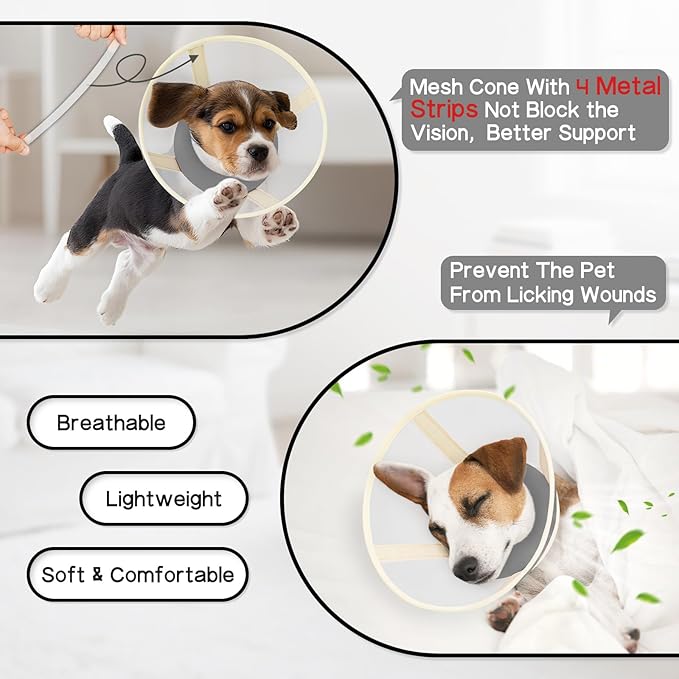 Soft Dog Cone Collar to Stop Licking-Adjustable Comfortable Mesh Recovery Collar After Surgery for Small or Miniature Dogs, Alternative to Plastic Elizabethan Collars for Neuter Incision Care (Grey,L)
