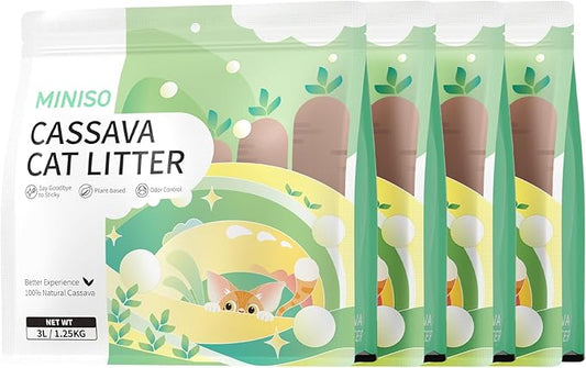Miniso Cassava Clumping Cat Litter 11lb (4 Pack of 2.75lb Bags)