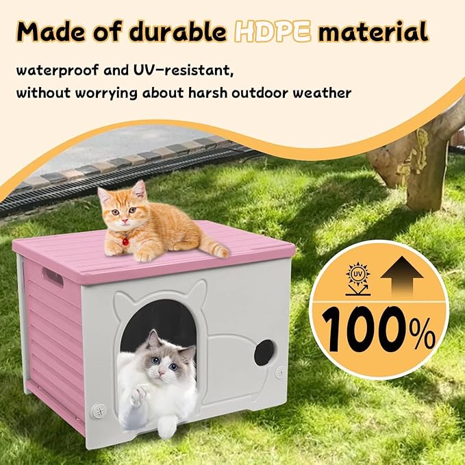 Plastic Outdoor Cat House Waterproof Feral Cat Shelter (Pink)