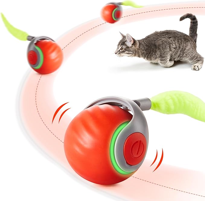 Potaroma Moving Ball Cat Toys with Feather Tail, Rechargeable 2025 New Interactive Toy for Indoor Cats Exercise, Smart Interactive Kitten Rolling Ball, Orange