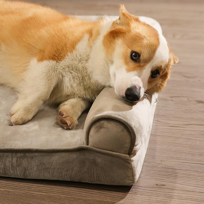 Amazon Basics Dog Bed with Cooling Gel Memory Foam, Pressure-Relief Support for Dogs up to 90lbs, Non-Slip Bottom, Machine Washable Cover, Extra Large Sized (44" x 35"), Brown