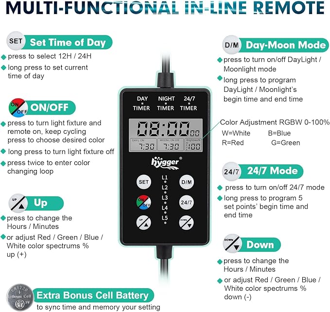 hygger Custom LED Aquarium Light,Daylight-Moonlight & 24/7 Mode, Adjustable Brightness 8 Colors Full Spectrum Fish Tank Light for 24-30 Inches Freshwater Planted Tank Auto On Off Ramp Up Down