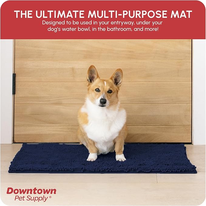 My Doggy Place Microfiber Dog Mat for Muddy Paws, 31" x 20" Navy Blue - Absorbent and Quick-Drying Dog Paw Cleaning Mat, Washer and Dryer Safe - Non-Slip Rubber Backed Dog Floor Mat, Medium